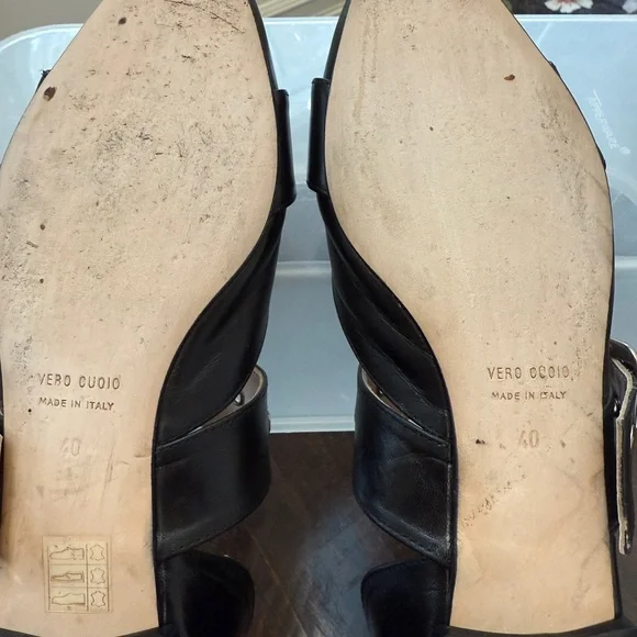 Vero Cuoio Black Leather Pointed Flats with Silver Buckles Made in Italy 9.5 - Picture 7 of 12
